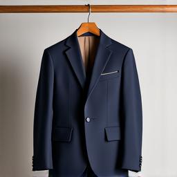 En ferdig skreddersydd dress som henger på en elegant henger.