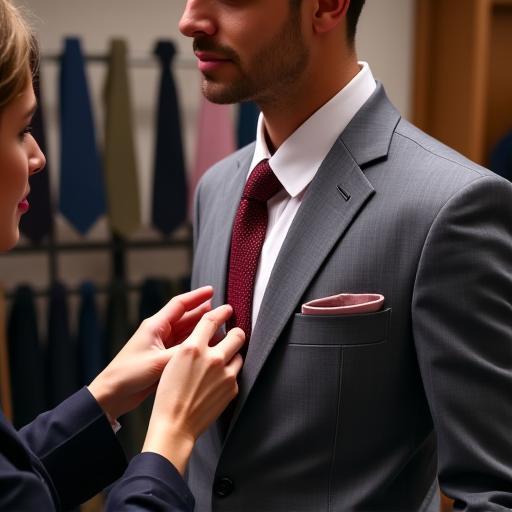 En stylist som velger ut slips for en kunde.